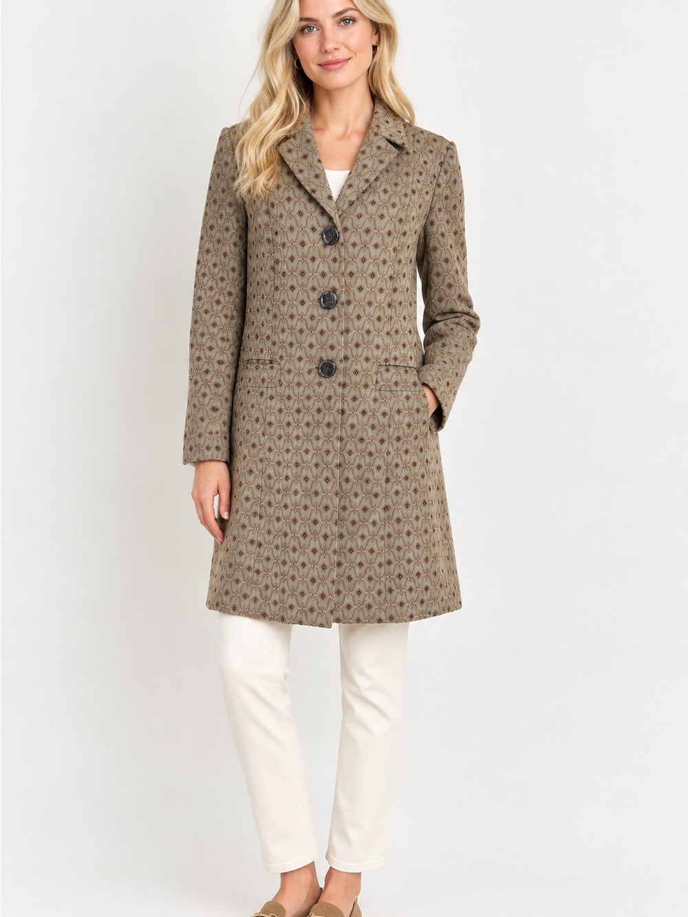 Dalia Brocade Beaded Coat Taupe Vintage Inspired Size 12 - Picture 16 of 16